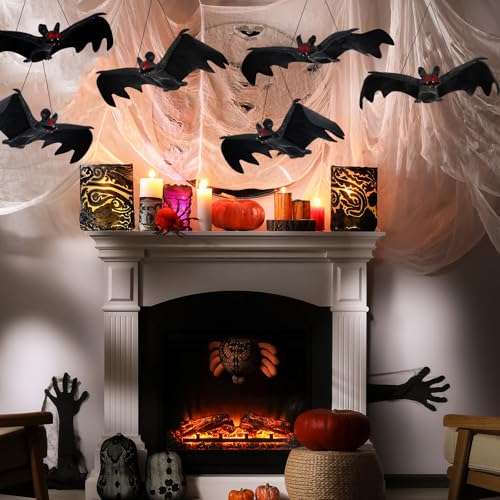Halloween Hanging Rubber Bat Decor Set - Realistic Flying Bats for Indoor & Outdoor Spooky Atmosphere