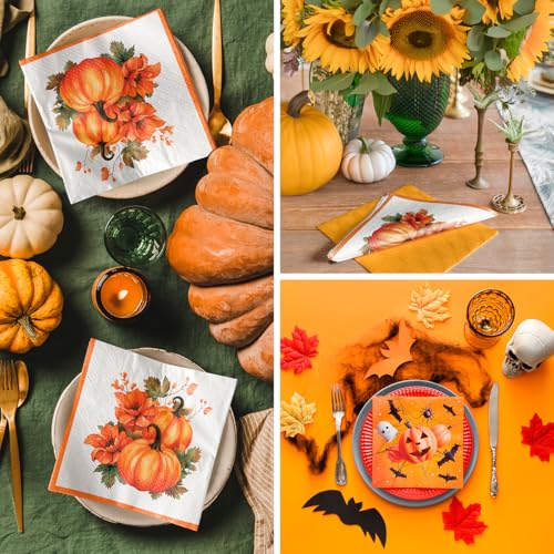 Funny Halloween Luncheon Napkins - 6.5x6.5 in, 50 Pack, Colorful Fall Decor