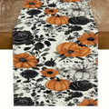 Halloween Black Rose Pumpkin Table Runner 13x72 Inch Linen Decor - Style 01