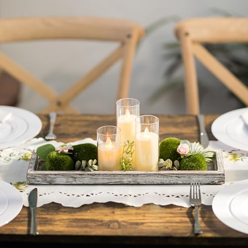 Whitewashed Rustic Wooden Candle Tray - 17-Inch Farmhouse Decor Centerpiece