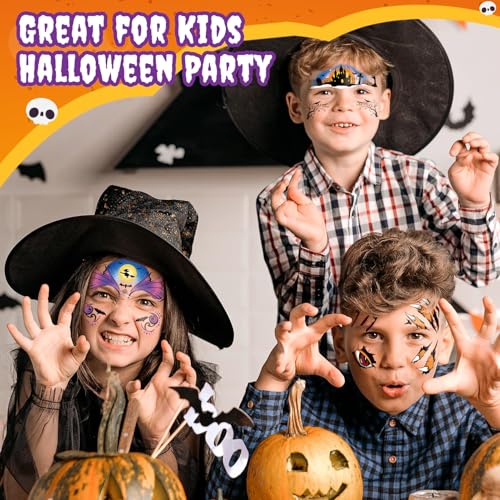 Kids Halloween Temporary Face Tattoos Set with Pumpkins Ghosts and Witches