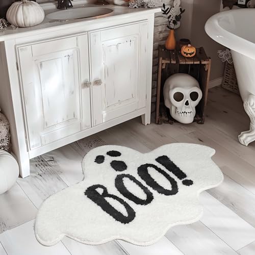 Ghost Bathroom Mat Halloween Bath Rug 20x32 Inches - White Gothic Funny Decor