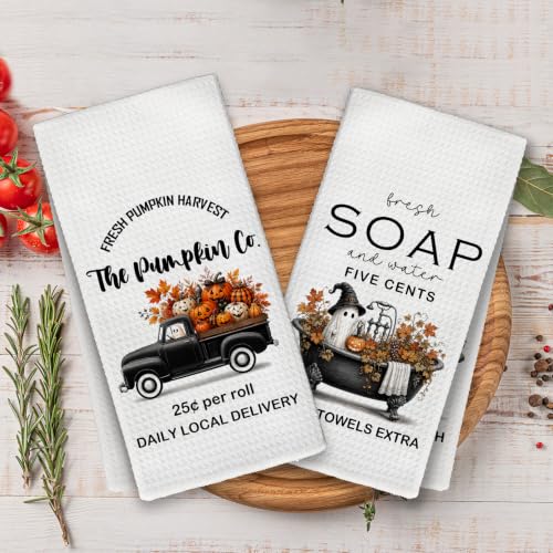 Halloween Fall Ghost Pumpkin Kitchen Towels Set of 2 - 16x24 Inches, Decorative Dish Hand Towels - Pumpkin-2