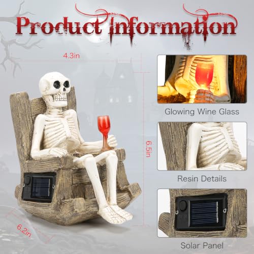 Solar Halloween Skeleton Garden Statue - 6.5-Inch Outdoor Decor with LED Light
