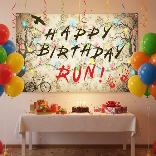 Brown Happy Birthday Backdrop - Spooky Forest Theme for Halloween Party