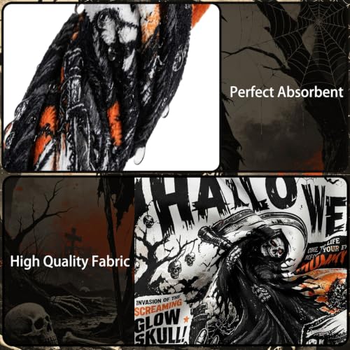 Gothic Skull Halloween Shower Curtain Set with Toilet Seat Cover Bath Rug & Hooks - Vintage Style