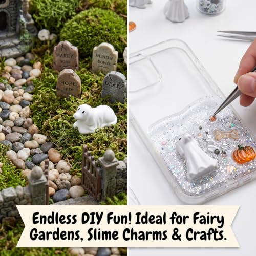Mini Ghost Dog Figurines Set - White Resin Halloween Decorations, 50pcs