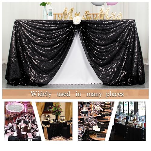 72x72 Inch Black Sequin Tablecloths - 2 Pack Glitter Square Overlay for Wedding, Halloween, Birthday Decor