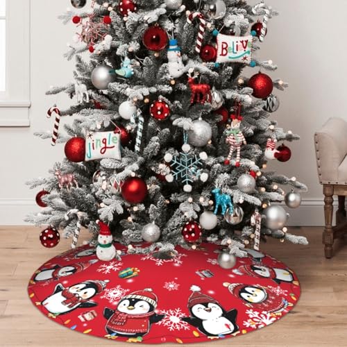 Red Penguin Christmas Tree Skirt 36 Inch Holiday Decor - Medium Variation
