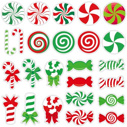 Candy Cane Christmas Gel Window Clings - Peppermint Lollipop Design, 50 Pack