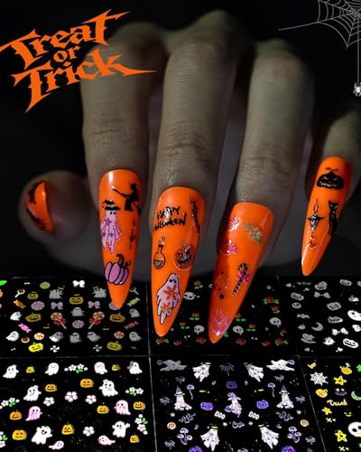 Halloween Nail Stickers Set - 60 Self-Adhesive Nail Decals with Charms