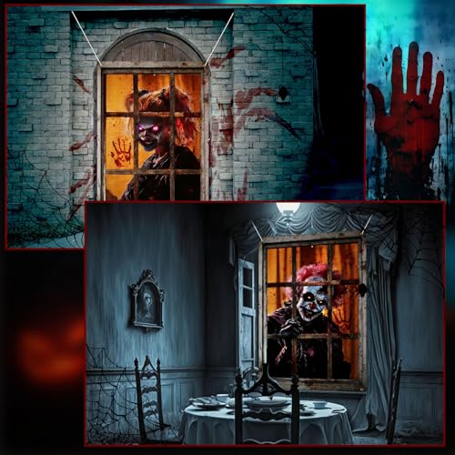 Halloween Window Curtains - Scary Clown Blood Pattern - 4 Pack, 80x120cm