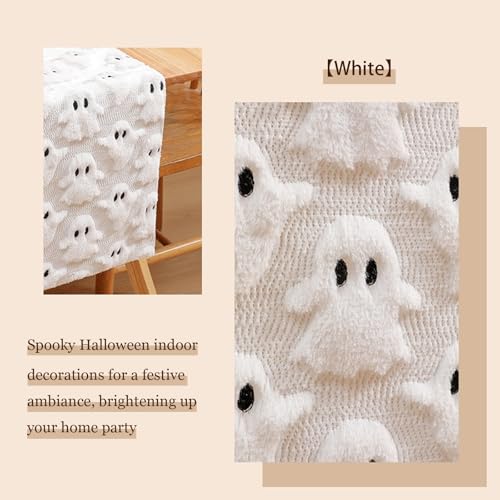 Halloween Plush Ghost Table Runner - 13x72 Inch Spooky Home Decor