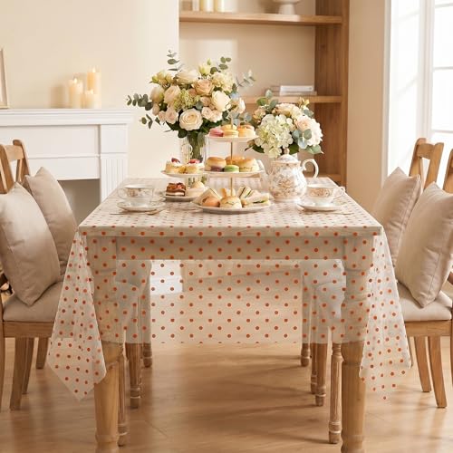 Horaldaily 60x84 Inch Rectangular Gauze Polka Dot Table Cloth Beige Caramel Variation