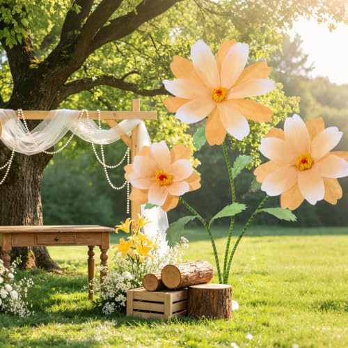 Giant Artificial Daisy Flowers with Stand - Gradient Orange Yellow, 5.9 ft Tall for Wedding Garden Party Decor
