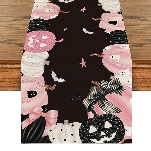 Halloween Table Runner 13x72 Inch Black Pink Polyester Home Party Decor - Variation of THIS listing
