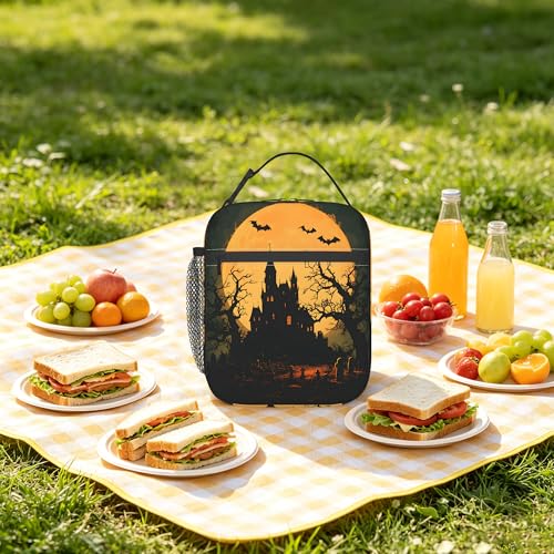 Halloween Gothic Castle Kids Lunch Bag Insulated Cooler with Shoulder Strap Waterproof