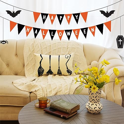 Halloween Witch Broom Throw Pillow Cover 12x20 Inch Black Home Decor