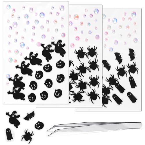 Halloween Black Face Stickers Gems for Makeup - Spider Bat Witch Rhinestones - Variation: Black Halloween
