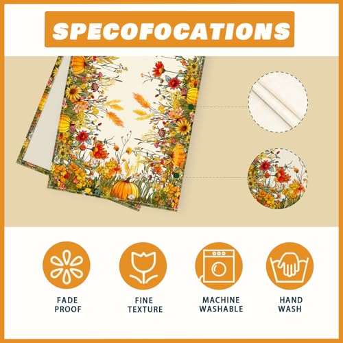 Fall Wild Flowers Pumpkin Table Runner 13x72 Inch for Home Decor - Variation of THIS listing