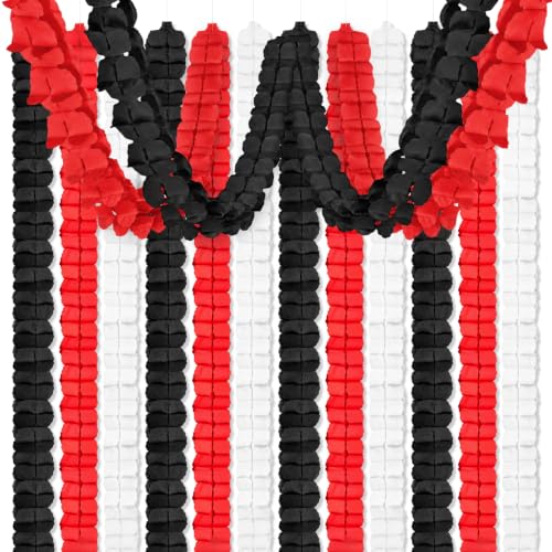 Red, Black & White Party Streamers - 12Pcs 9.8ft Hanging Paper Garlands