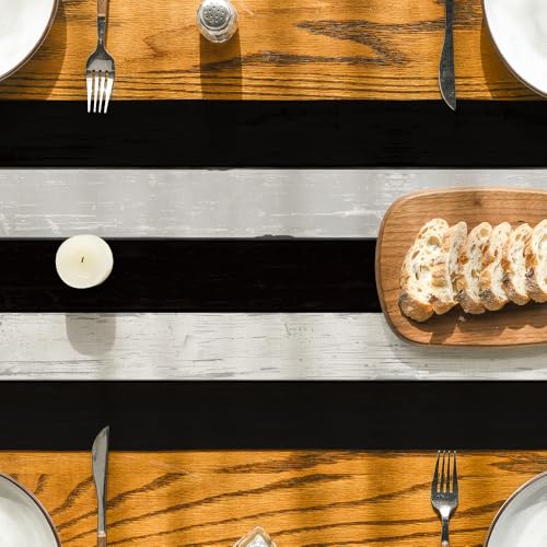 Black and White Retro Rustic Wood Texture Table Runner - 13x72 Inch Seasonal Halloween Decor