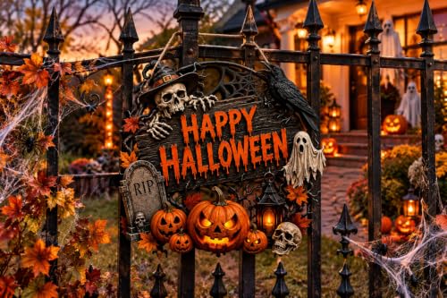 Happy 40 Halloween Door Sign Wooden Decoration - Distressed Rustic Style