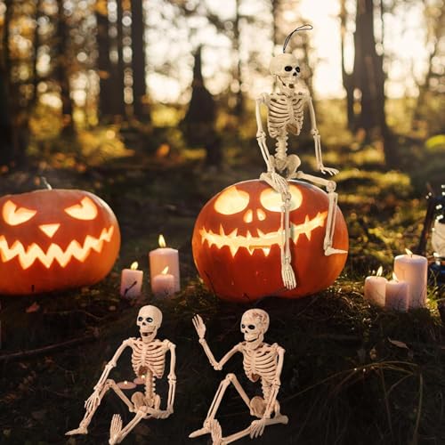 16-Inch Posable Halloween Skeleton Decorations - 5 Pack for Haunted Houses & Lawn Decor