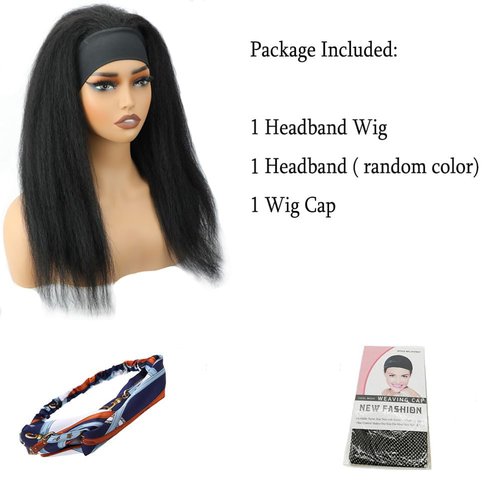 CYIKLI Kinky Straight Headband Wig 16 Inch Human Hair Headband Wigs for Black Women Glueless Yaki Straight Human Hair Headband Wigs Natural Black color