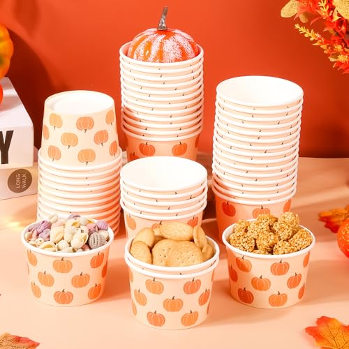 Fall Pumpkin Snack Cups - 50 Pack 9oz Disposable Ice Cream & Treat Cups