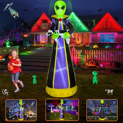 10FT Outdoor Inflatable Alien Halloween Decor with Cow & LEDs - Yard Prop