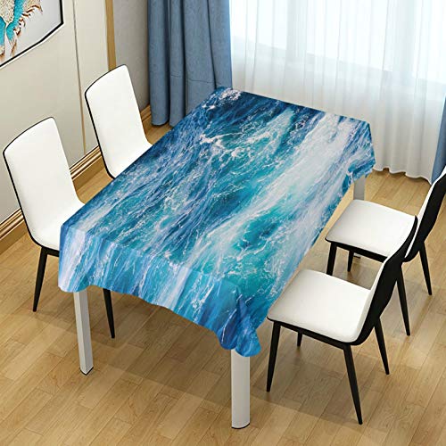 Ocean Waves Tablecloth 60x120 Inch Rectangular Polyester Table Decor - Blue Water Waves Variation