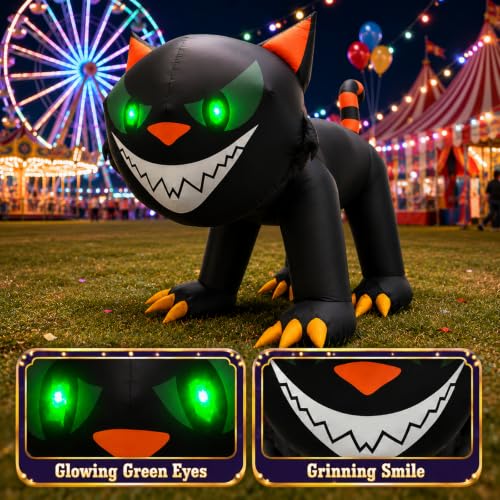 Black 7FT Halloween Inflatable Cat with Moving Head & LEDs - Yard Decor
