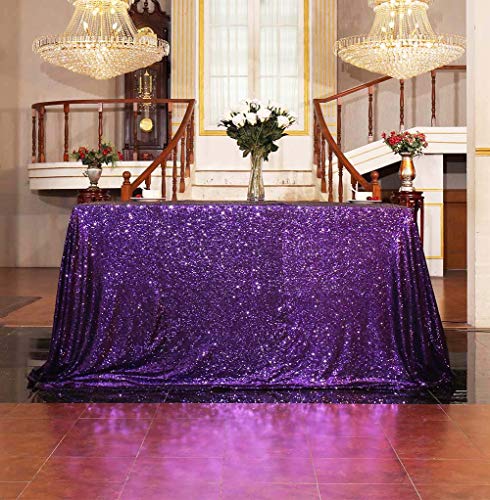 Purple Sequin Tablecloth 60x102 Inch for Wedding and Party Decor - SquarePie