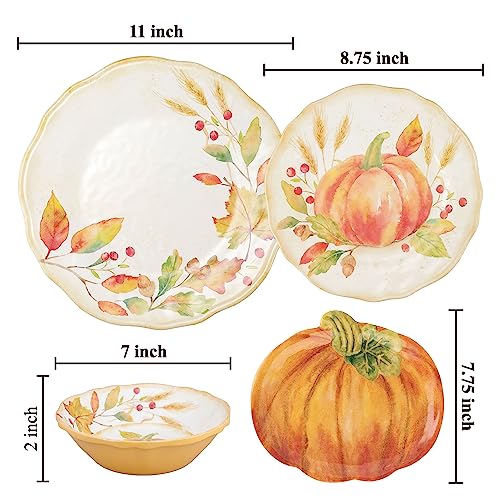 16-Piece Pumpkin Melamine Dinnerware Set for Outdoor & Holiday Use - Service for 4