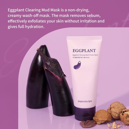 Papa Recipe Eggplant Clearing Mud Cream Mask - Deep Pore Purifying & Hydrating | Gentle Exfoliation for Sensitive Skin