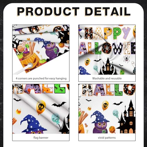 Halloween Classroom Banner Backdrop 70.8x43.3 Inches Ghost Spider Bat Pumpkin Decor - 5.9x3.6ft Variation