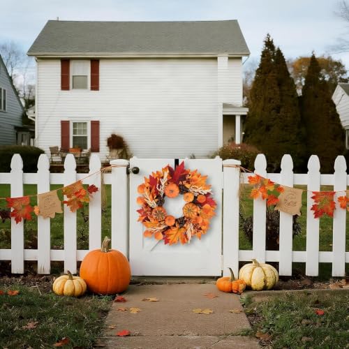 24 Inch Fall Pumpkin Wreath with Hanger - Autumn Harvest Door Decor