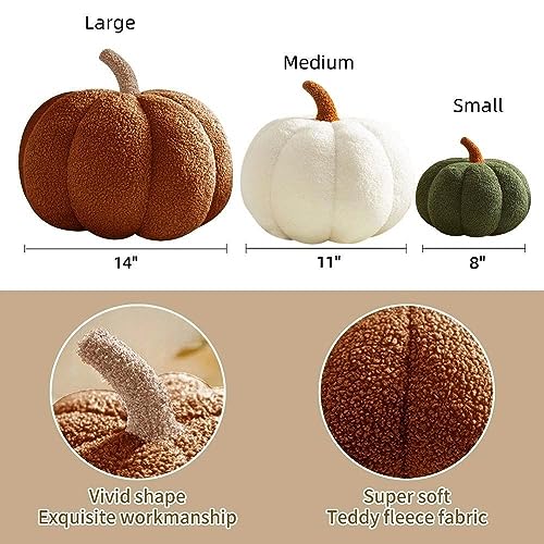 Halloween Pumpkin Throw Pillows Set - 3 Plush Teddy Fleece Cushions for Home Decor