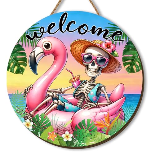 Summerween Wooden Wreath for Front Door Halloween Summer Decor 12x12 Inches