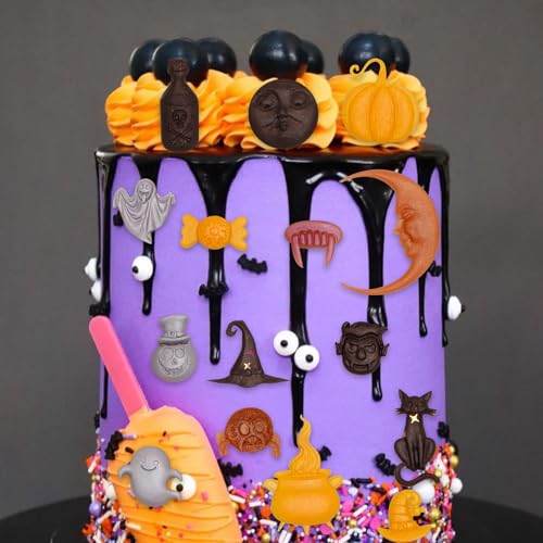 Halloween Silicone Candy & Chocolate Molds Set - Pumpkin, Ghost, Witch Hat, Cat, Skull, Eyeball Shapes for Baking & Crafting
