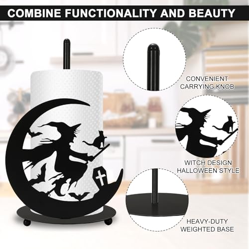 Halloween Paper Towel Holder Black Witch Moon Bat Kitchen Decor Stand - JarThenaAMCS Variation
