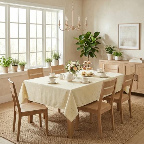 Beige Rustic Star Sequin Tablecloth 60x84 Inch Rectangular Home Decor