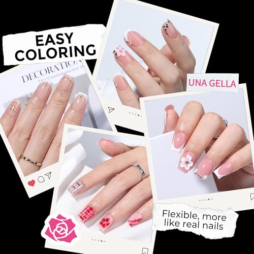 UNA GELLA Short Sharp Square Nail Tips 216pcs - Pre-Etched, Flexi Gel, 12 Sizes