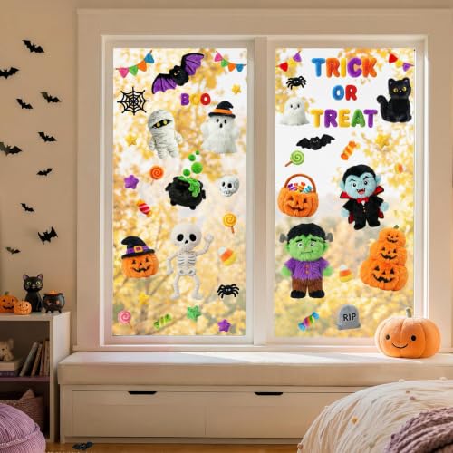 Plush Style Halloween Window Clings - 8 Sheets Spooky Cute Decals for Home & Office Decor