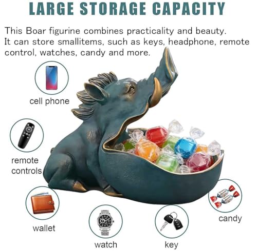 Large Blue Wild Boar Candy Dish - Unique Resin Key & Decor Bowl - Antique Variation