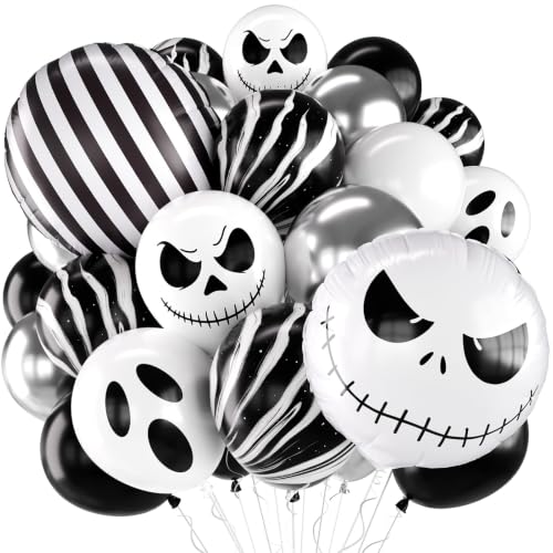 Halloween Balloons Set Black White Silver Skull Ghost 12 Inch 35pcs - Spooky Party Decorations