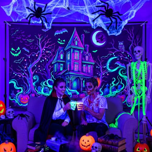 Glow in The Dark Halloween Banner Backdrop for Neon Party Decorations