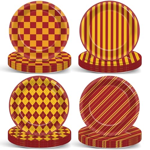 48pcs Magic Theme Party Plates - Red Brick Wall Witch Design for Xmas & Kids Birthday