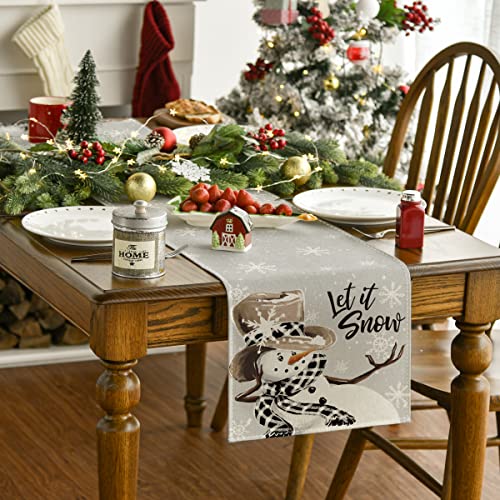Artoid Mode Snowman Winter Table Runner 13x72 Inch - Silver Variation
